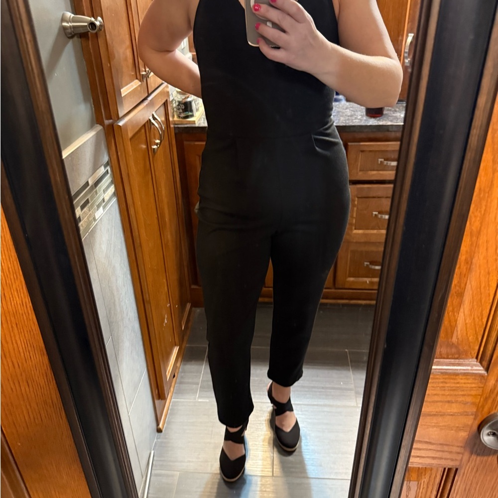 Women's Black Crop Skinny Jumpsuit
